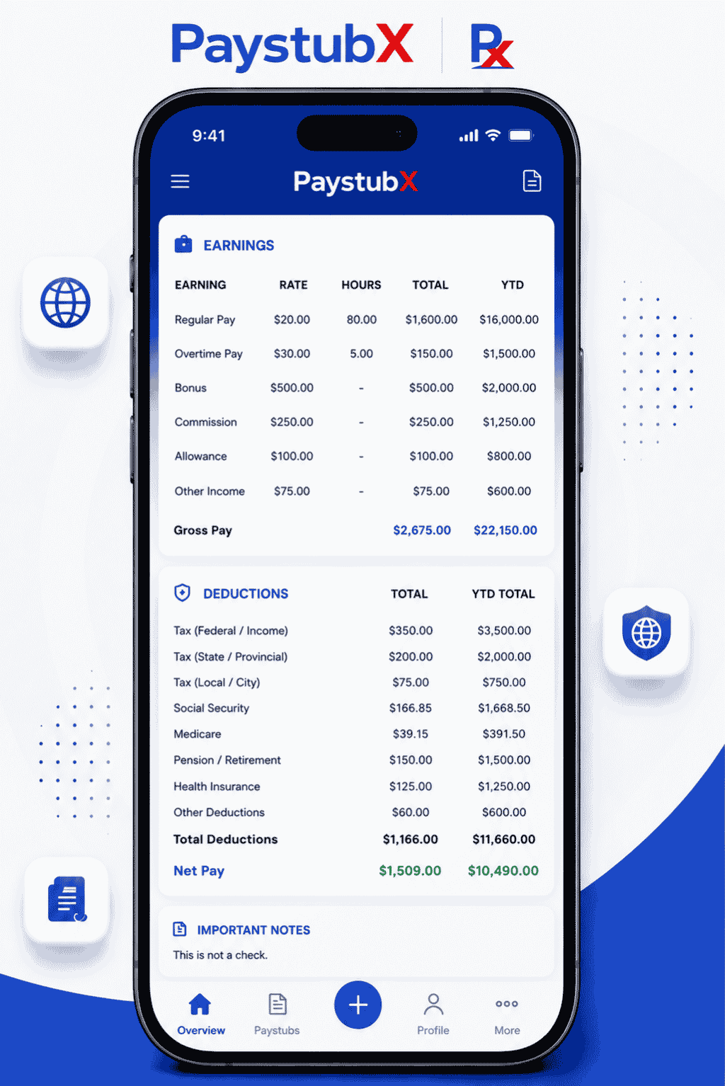 Global payslip and payroll-document app — preview worldwide earnings and download paystub PDF
