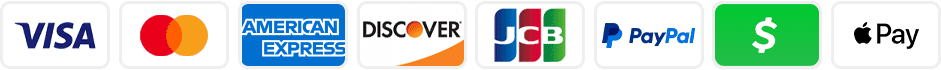Accepted payment methods: Visa, Mastercard, Amex, Discover, PayPal, Cash App, Apple Pay.
